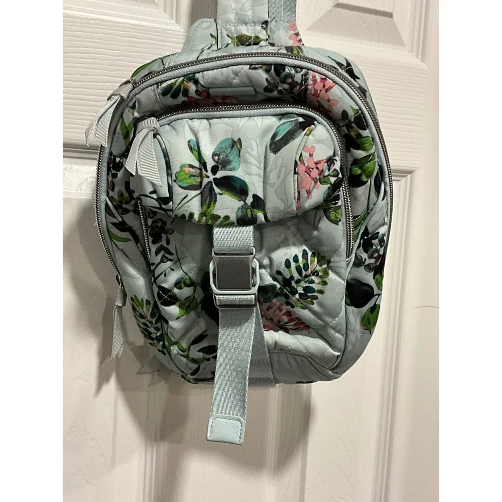 Vera Bradley Tropical Floral Quilted Sling Backpack Light Blue‎ Crossbody Bag